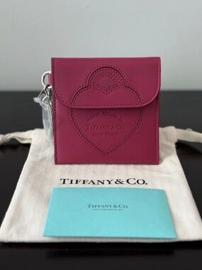 Tiffany & Co. Magenta Heart Embossed Leather Purse Charm Clip On
